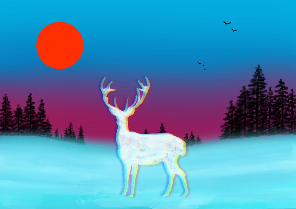 Red Moon Deer, digital illustration made in Procreate on iPad, 2025