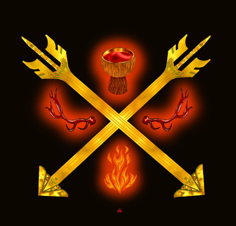 Shield Of The Sacred Fire - Part of the Red, Black, Gold series - digital illustration made in Procreate on iPad, 2026