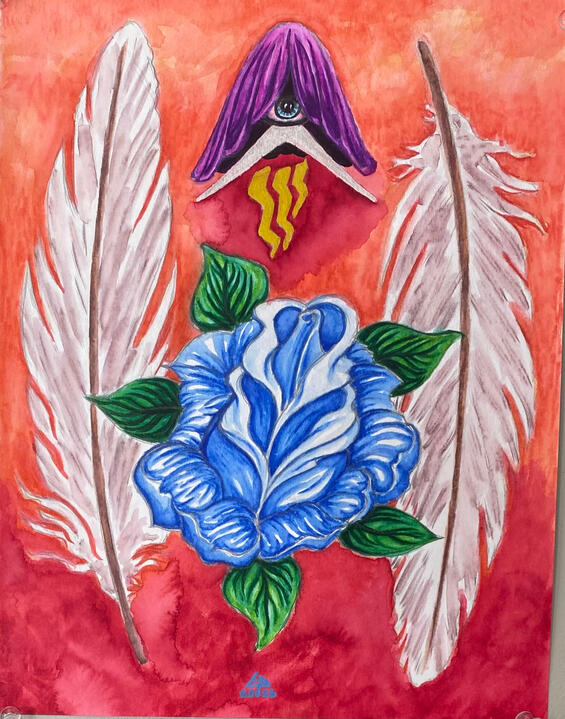 Blue Rose Reverie, 8”x10”, mixed media on paper, 2026