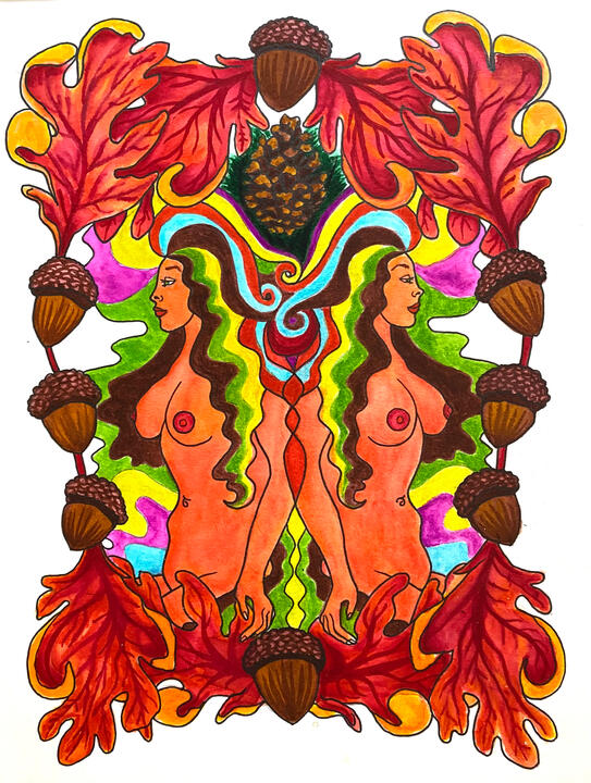 Autumn, 8”x10”, mixed media on paper, 2025