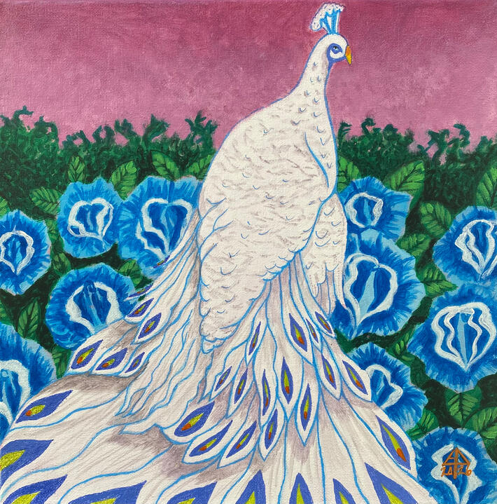 White Peacock Rose Garden, 12”x12”, 2026