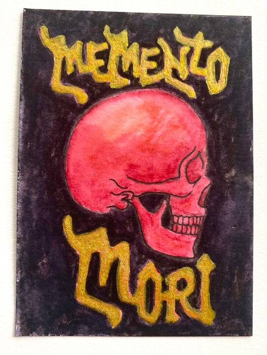 Memento Mori, 2.5”x3.5”, mixed media on vellum bristol paper, 2026 - SOLD
