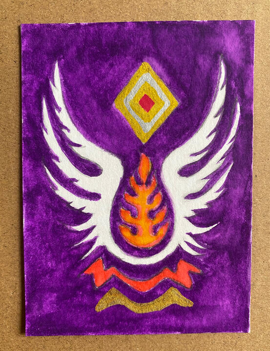 Mystical Wings, 2.5”x3.5”, watercolor pencils and watercolor markers on vellum bristol paper, 2026